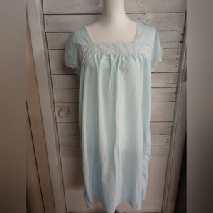 Vintage Elsie of Miami Nightgown Blue Women's Size Large Lace Embroidered